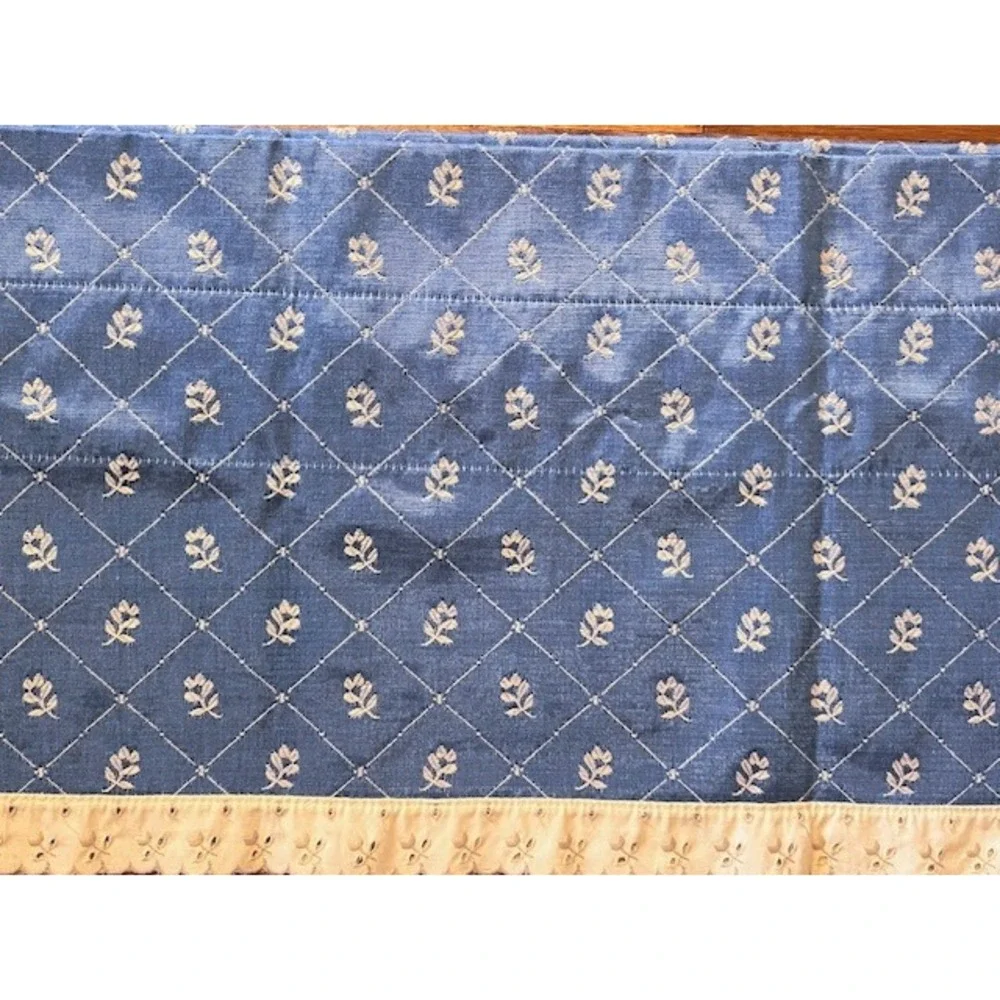 Blue Floral Valance with ivory lace trim, Permanent Press Drapery